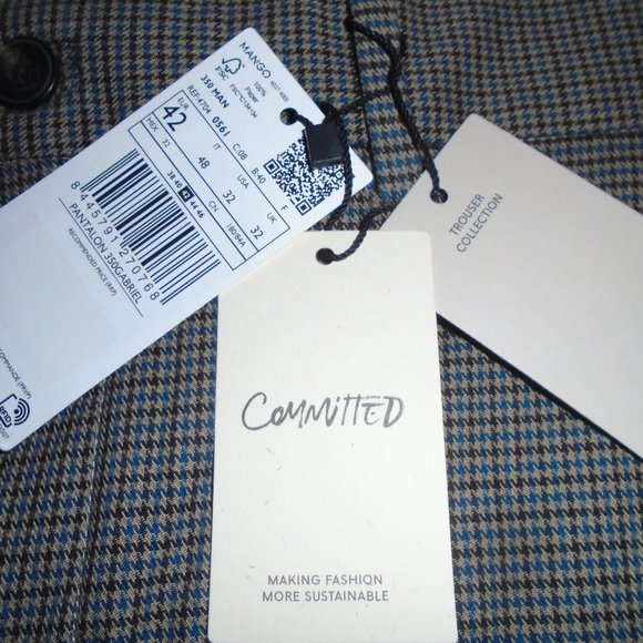 Men's USA size 32 MANGO MEN'S SLIM FIT HOUNDSTOOTH TROUSERS - Picture 5 of 6